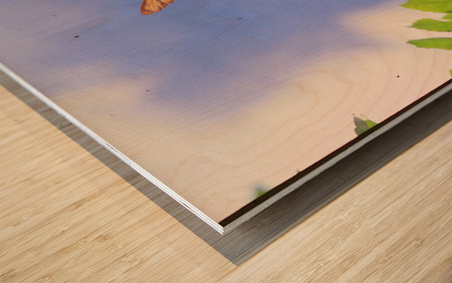 Orange butterflies playing Wood print